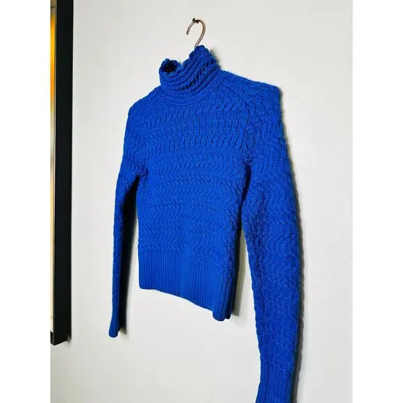DREYDEN Cobalt Blue Knit 100% Merino Wool High Neck Dyer Sweater Size XS